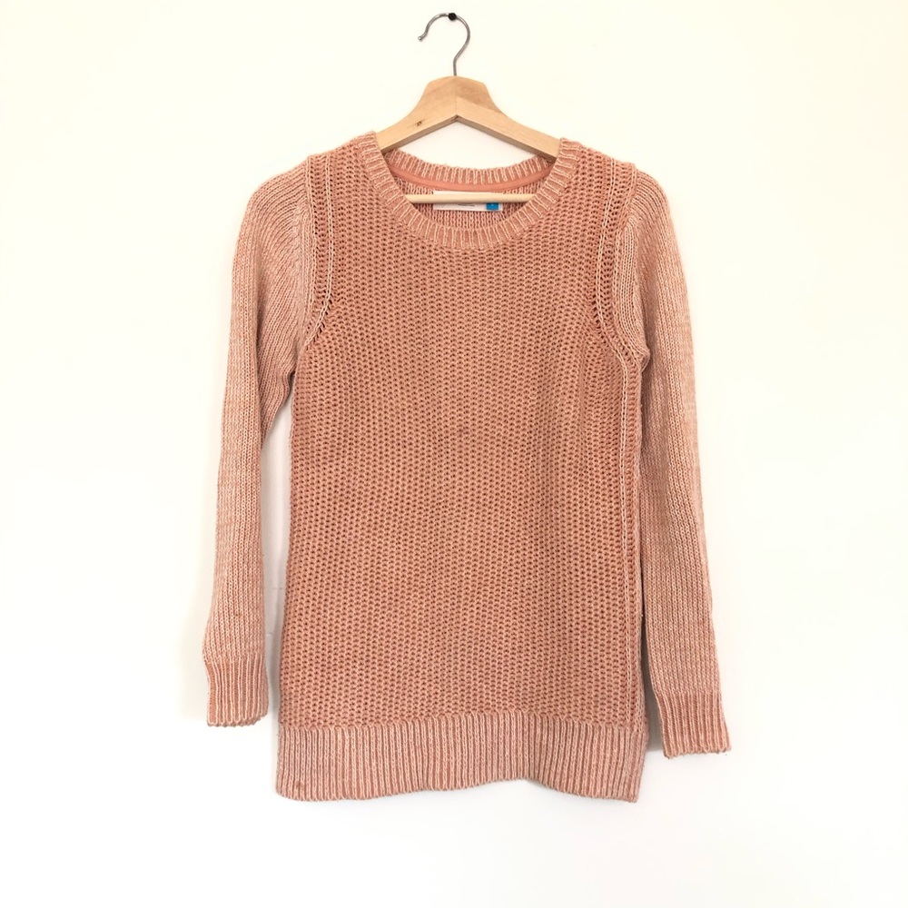 Sparrow Pink Crew Neck Sweater with Ribbed Texture
